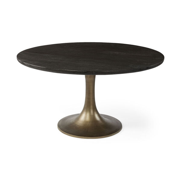 McLeod II Brown and Gold Round Solid Wood Top Dining Table, image 1