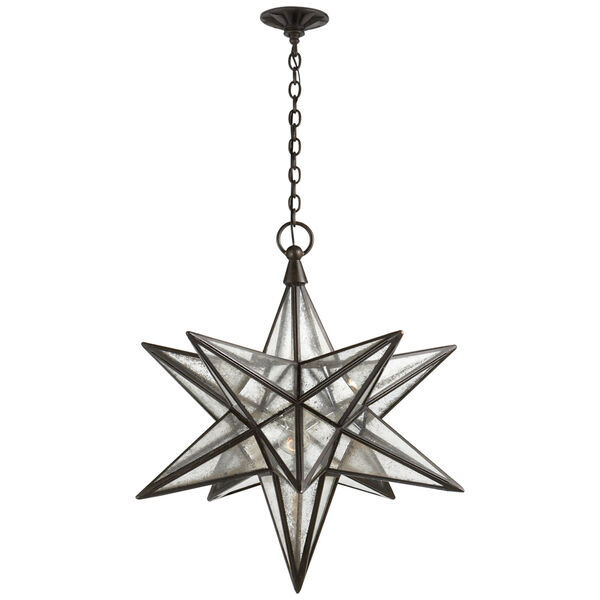 Moravian Large Star Lantern in Aged Iron with Antique Mirror by Chapman and Myers, image 1