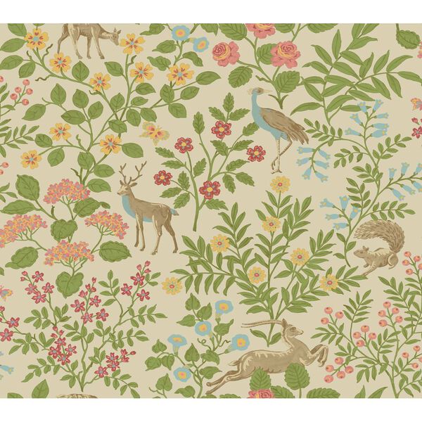 Woodland Floral Linen Peel and Stick Wallpaper, image 2