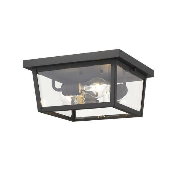 Beacon Black Three-Light Outdoor Flush Ceiling Mount Fixture With Transparent Beveled Glass, image 1
