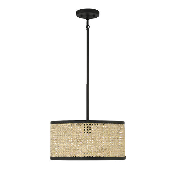 Lowry Natural Cane and Matte Black One-Light Pendant, image 2