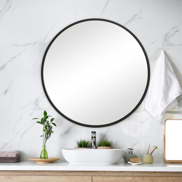 Linden Matte Black 48-inch Round Wall Mirror, image 1