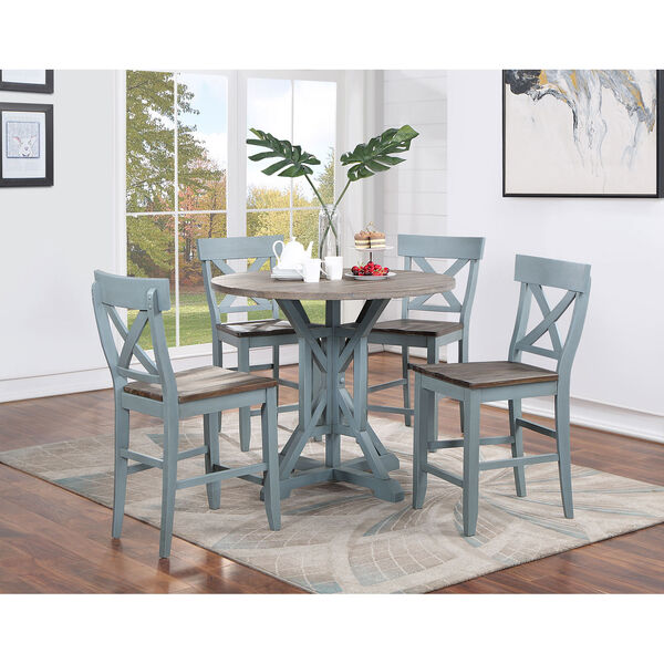 Bar Harbor Blue and Brown Round Counter Height Dining Table, image 6