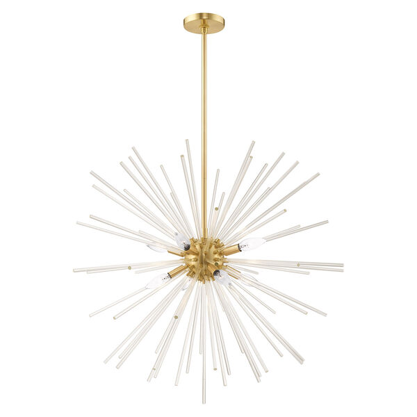 Utopia Satin Brass 34-Inch Eight-Light Pendant Chandelier with Clear Crystal Rods, image 1