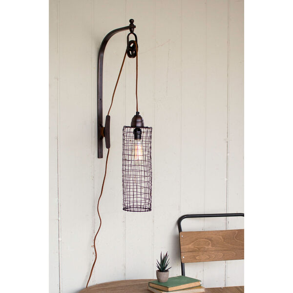 Wire Cylinder One-Light Wall Lamp With Pulley, image 1