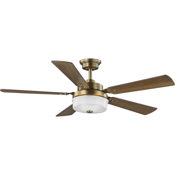 Tempt Vintage Brass 52-Inch LED Ceiling Fan with Clear Prismatic Shade, image 1