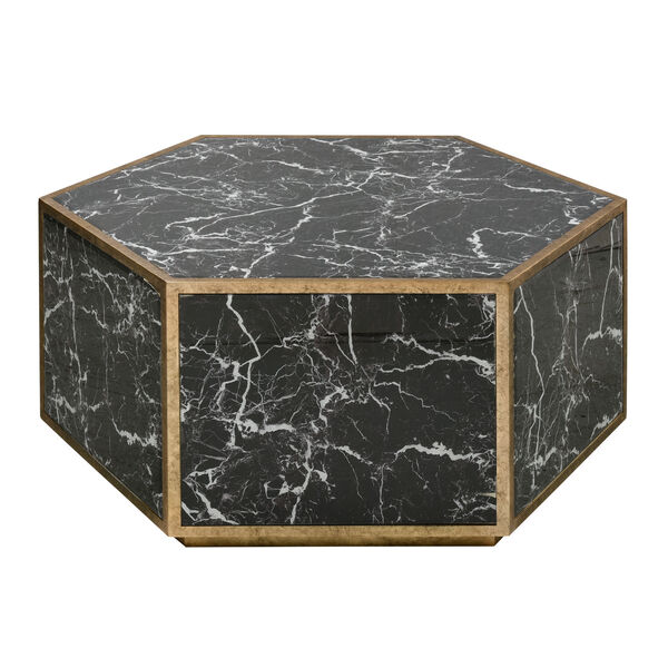 Homer Black Marble and Gold Leaf Coffee Table, image 1