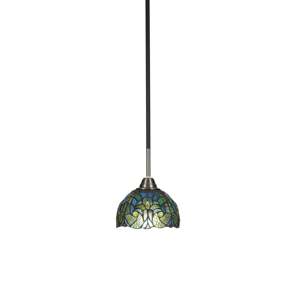 Paramount Matte Black and Brushed Nickel One-Light Mini Pendant with Turquoise Cypress Art Glass Shade, image 1