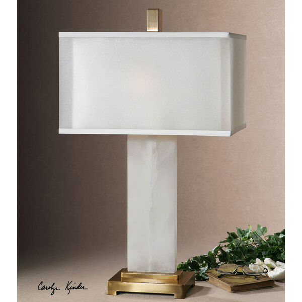 Athanas White Alabaster with Coffee Bronze Two Light Table Lamp, image 2