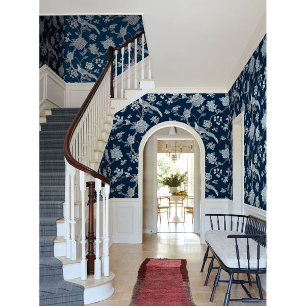 Grandmillennial Navy Fanciful Pre Pasted Wallpaper - SAMPLE SWATCH ONLY, image 1