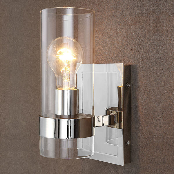 Cardiff Polished Nickel One-Light Cylinder Wall Sconce, image 5