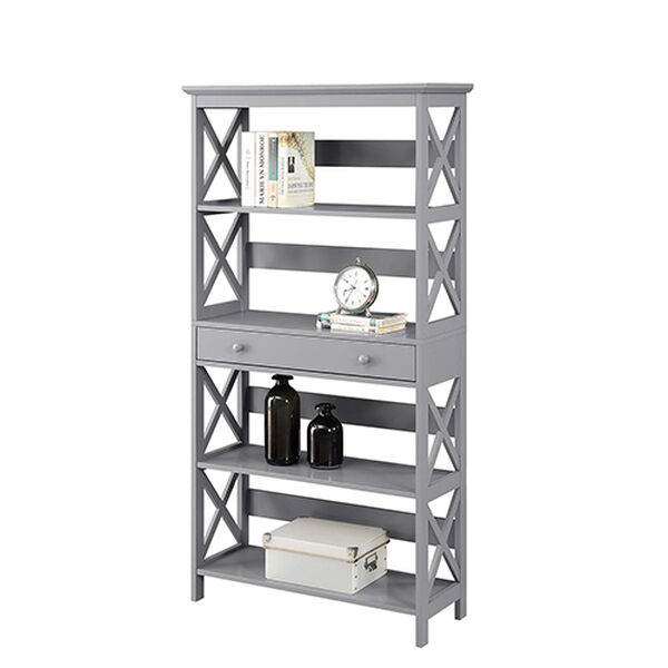 Oxford Gray Five Tier Bookcase with Drawer, image 2