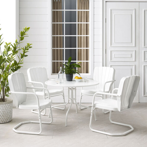 Ridgeland White Gloss and White Satin Outdoor Dining Set, Five-Piece, image 3