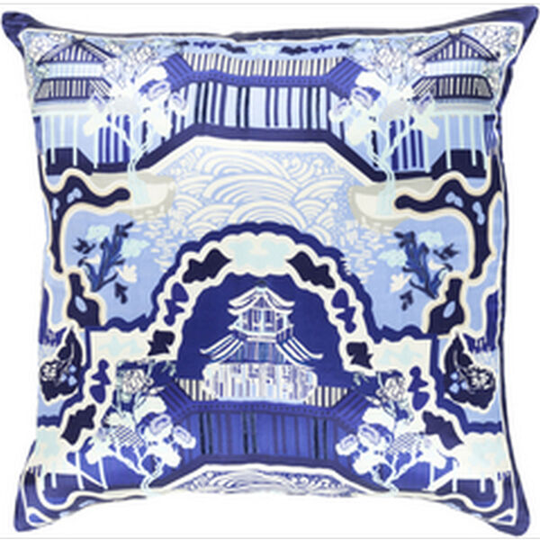 Chinoserie Charm Navy and Sky Blue 22-Inch Pillow with Down Fill, image 1