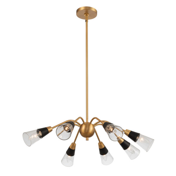Ponti Matte Black with New Brass Eight-Light Chandelier, image 1