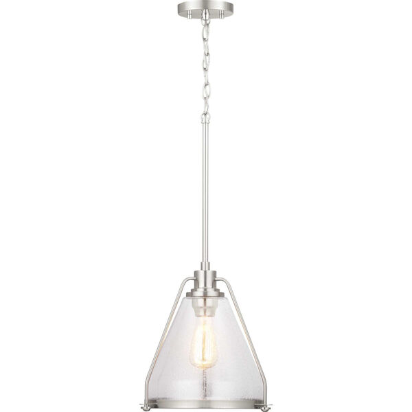 Brushed Nickel One-Light Pendant With Transparent Seeded Glass, image 2