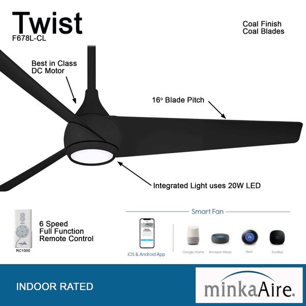 Twist Coal 52-Inch Integrated LED Ceiling Fan, image 4