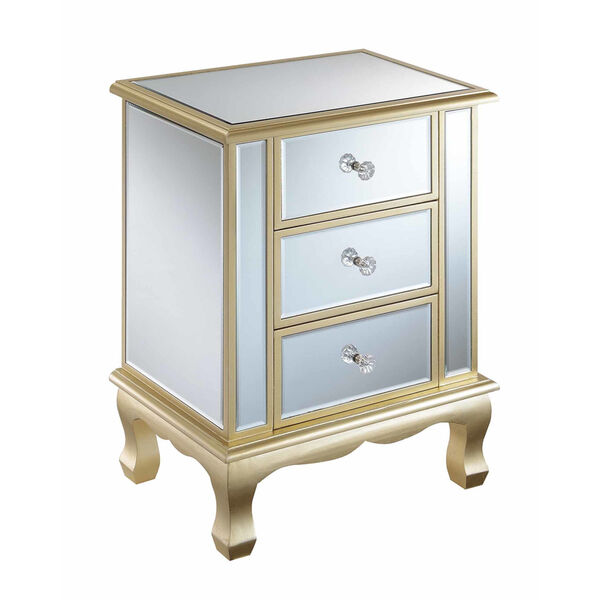 Gold Coast Champagne Mirror Vineyard Three-Drawer Mirrored End Table, image 1