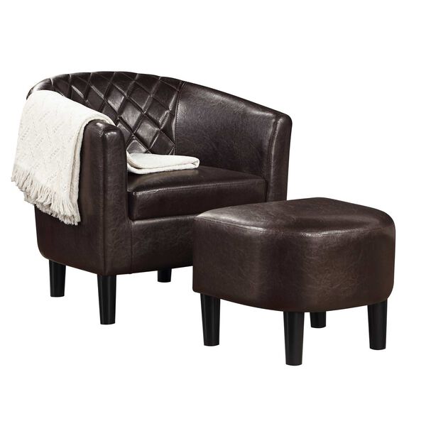 Take A Seat Espresso Faux Leather Roosevelt Accent Chair with Ottoman, image 3