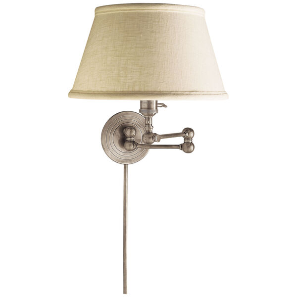 Boston Swing Arm in Antique Nickel with Linen Shade by Chapman and Myers, image 1