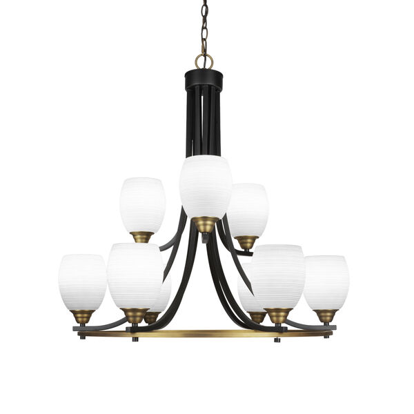 Paramount Matte Black and Brass 30-Inch Nine-Light Chandelier with White Matrix Glass Shade, image 1