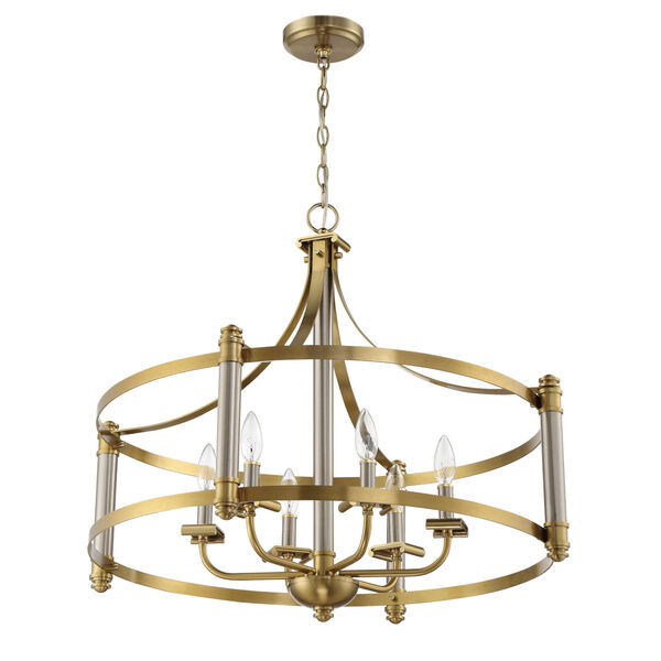 Stanza Brushed Polished Nickel and Satin Brass Six-Light Pendant, image 3
