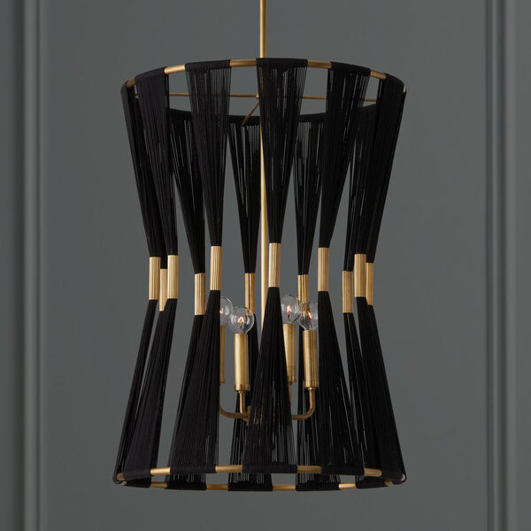 Bianca Black Rope and Patinaed Brass Four-Light Pinch Pleat Gathered Tapered String Foyer, image 2