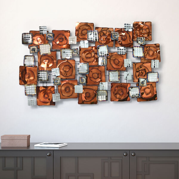 Brown Maze Hand Painted Etched Metal Wall Sculpture, image 4