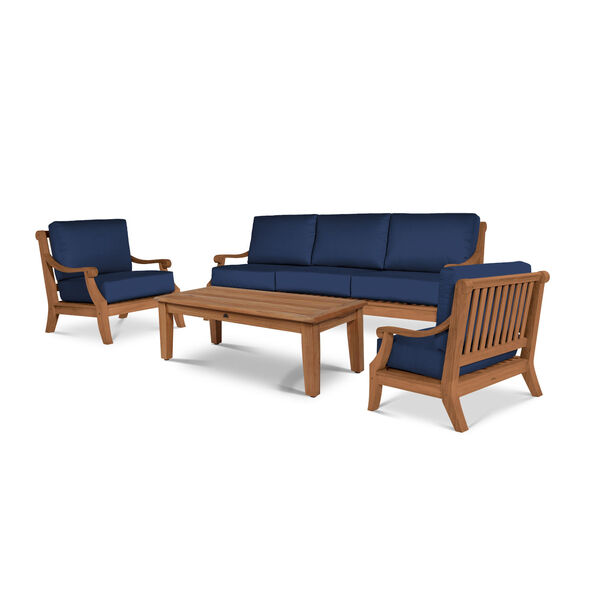 Sonoma 4-Piece Natural Teak Deep Seating Four-Piece Outdoor Sofa Set with Sunbrella Navy Blue Cushion, image 1