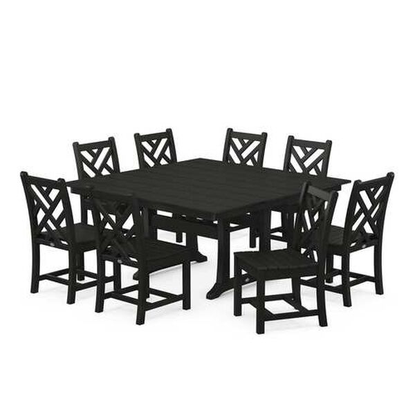 Chippendale Black Trestle Dining Set, 9-Piece, image 1