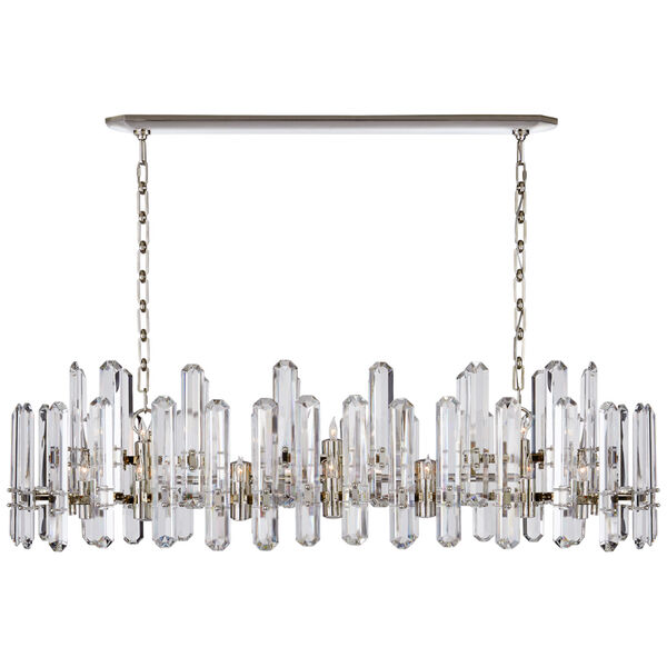 Bonnington Large Linear Chandelier in Polished Nickel with Crystal by AERIN, image 1