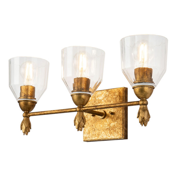 Fun Finial Gold Leaf with Antique Three-Light Flame Wall Sconce, image 1