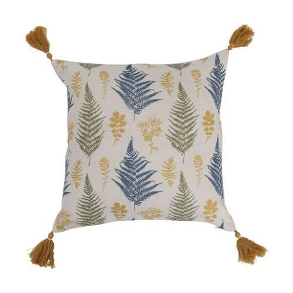 Multicolor Cotton 16 x 16-Inch Pillow with Botanical Print and Tassels, image 1