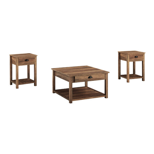 Rustic Oak Coffee Table and Side Table Set, 3-Piece, image 6
