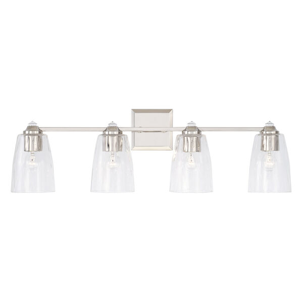 Laurent Polished Nickel Four-Light Bath Vanity with Clear Glass Shades and Crystal Finials, image 2