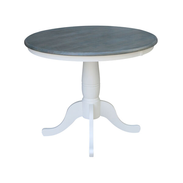 White and Heather Gray 36-Inch Width x 29-Inch Height Hardwood Round Top Dining Height Pedestal Table, image 2