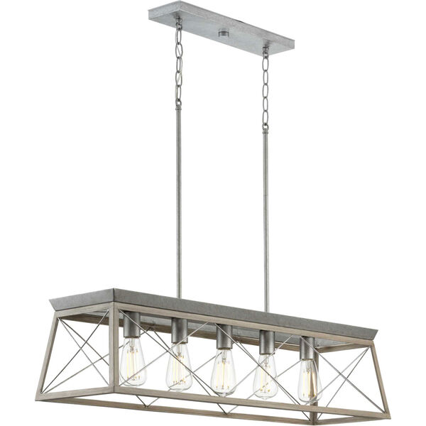 P400048-141: Briarwood Galvanized and Bleached Oak Five-Light Linear Island Chandelier, image 3