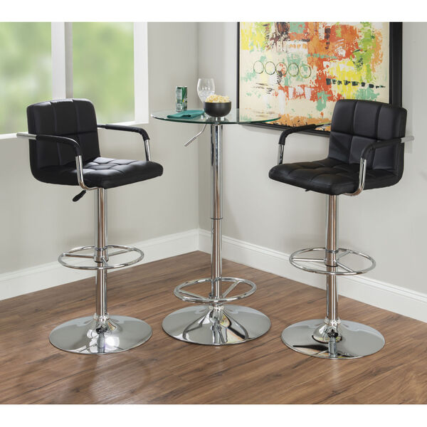 Jenna Chrome and Black Quilted Pub Table Set, 3-Piece, image 1