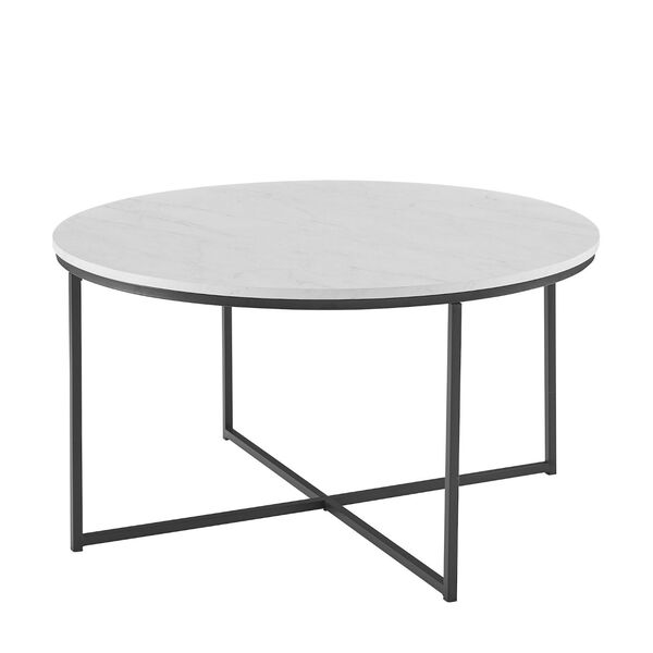 Alissa Faux White Marble and Black Coffee Table with X-Base, image 5