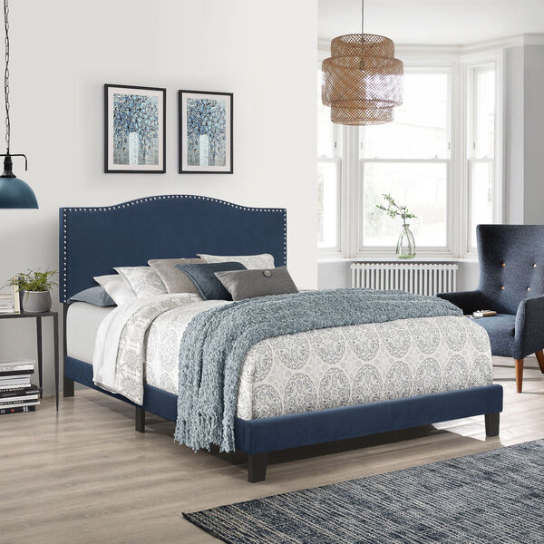 Kiley Black And Blue Velvet Upholstered Bed, image 7