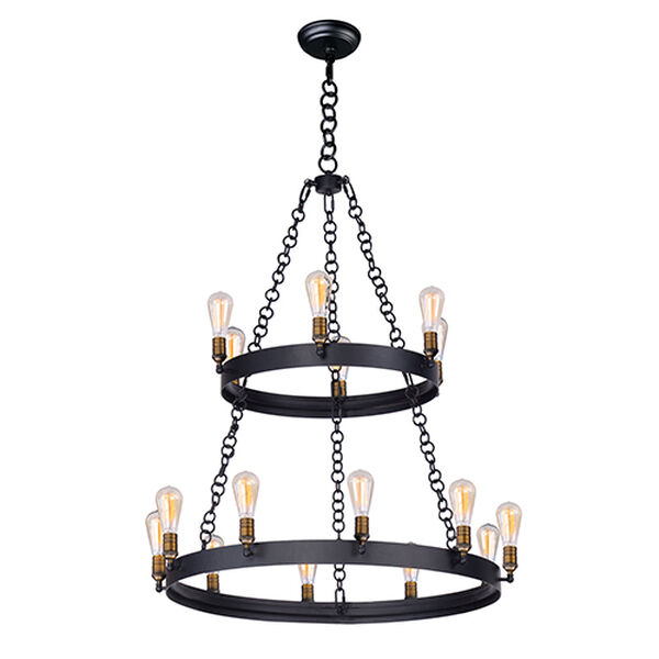 Noble Black and Natural Aged Brass 16-Light Chandelier, image 1