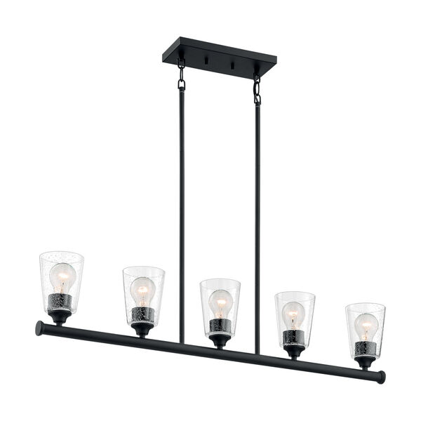 Bransel Matte Black Five-Light Pendant with Clear Seeded Glass, image 3