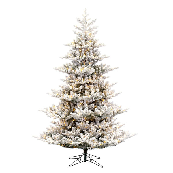 White 9 Ft. x 68 In. Flocked Hudson Fraser Fir Artificial Christmas Tree LED Warm Mini Lights, image 1