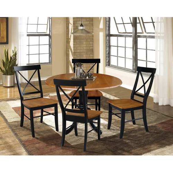 Black and Cherry 42-Inch Dual Drop Leaf Dining Table with X-back Chairs, Five-Piece, image 2