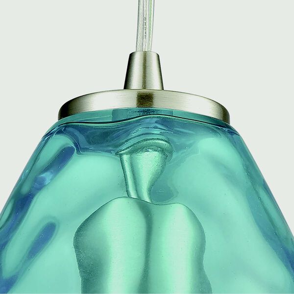 Lagoon Satin Nickel One-Light Mini Pendant with Aqua Water Glass, image 3