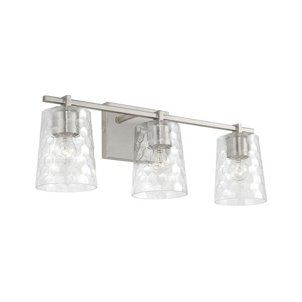 Burke Brushed Nickel Three-Light Bath Vanity with Clear Honeycomb Glass Shades, image 1