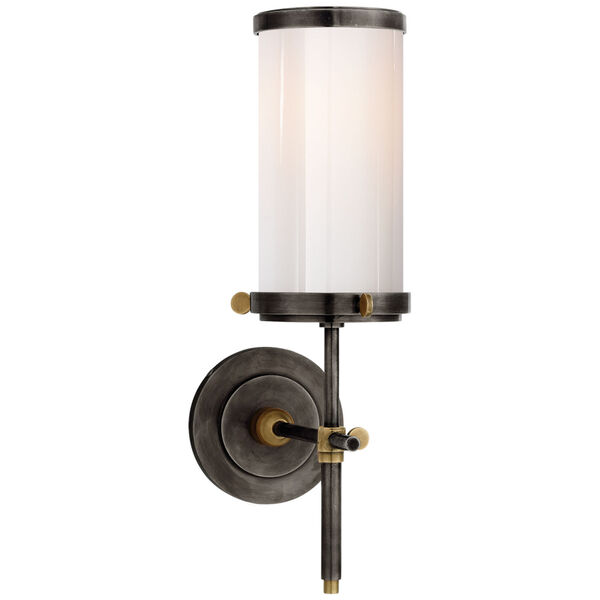 Bryant Bath Sconce in Bronze and Hand-Rubbed Antique Brass with White Glass by Thomas O'Brien, image 1