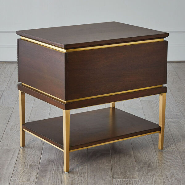Latilla Brown and Brushed Brass Mango Wood Bedside Chest, image 6