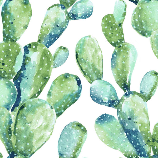 Blue Prickly Pear Cactus Peel and Stick Wallpaper-SAMPLE SWATCH ONLY, image 1