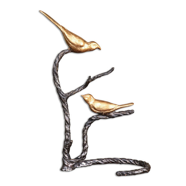 Metallic Gold Birds on a Limb Sculpture, image 1